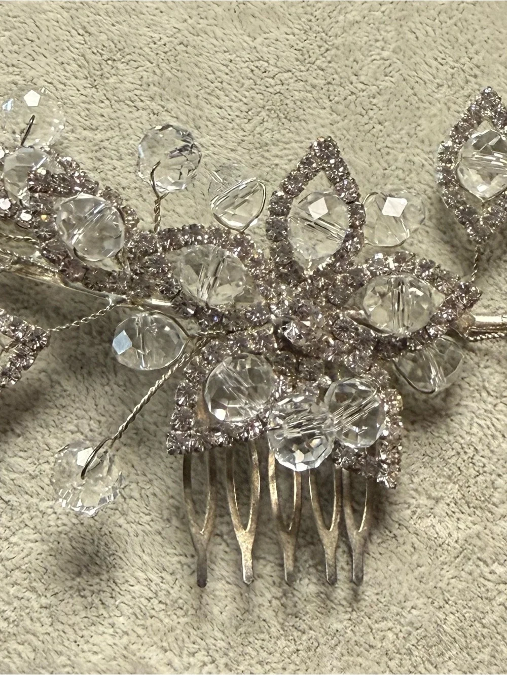 Crystal Floral Bridal Hair Comb - Silver Tone